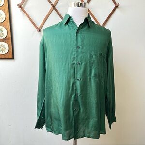Vintage Bruno 100% Silk Green Button-Up Shirt